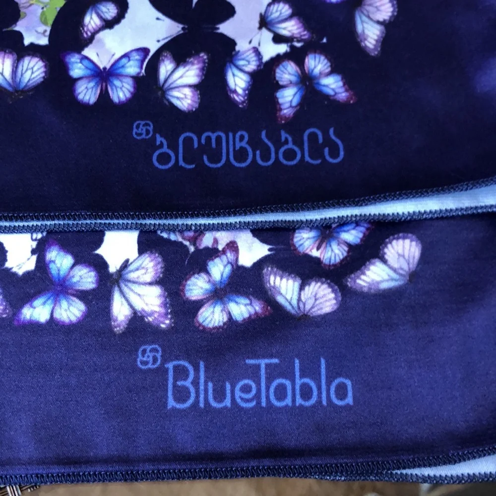 BlueTabla Floral Butterfly Silky satin Scarf in Purple and White